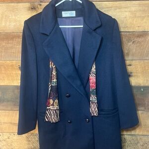 Vintage Forecaster of Boston Double-Breasted Navy Pea Coat with Decorative Scarf